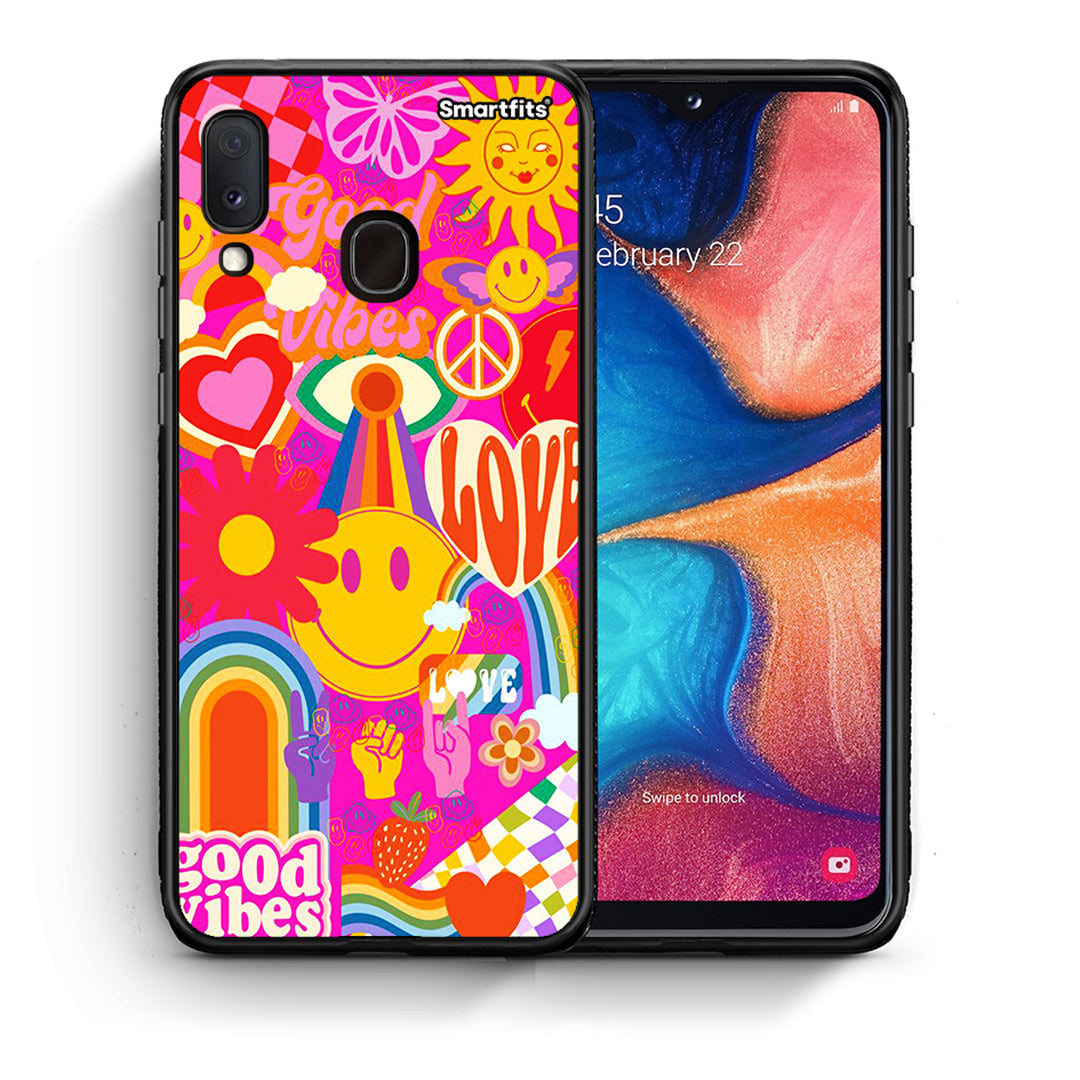 Θήκη Samsung Galaxy M20 Hippie Love από τη Smartfits με σχέδιο στο πίσω μέρος και μαύρο περίβλημα | Samsung Galaxy M20 Hippie Love case with colorful back and black bezels