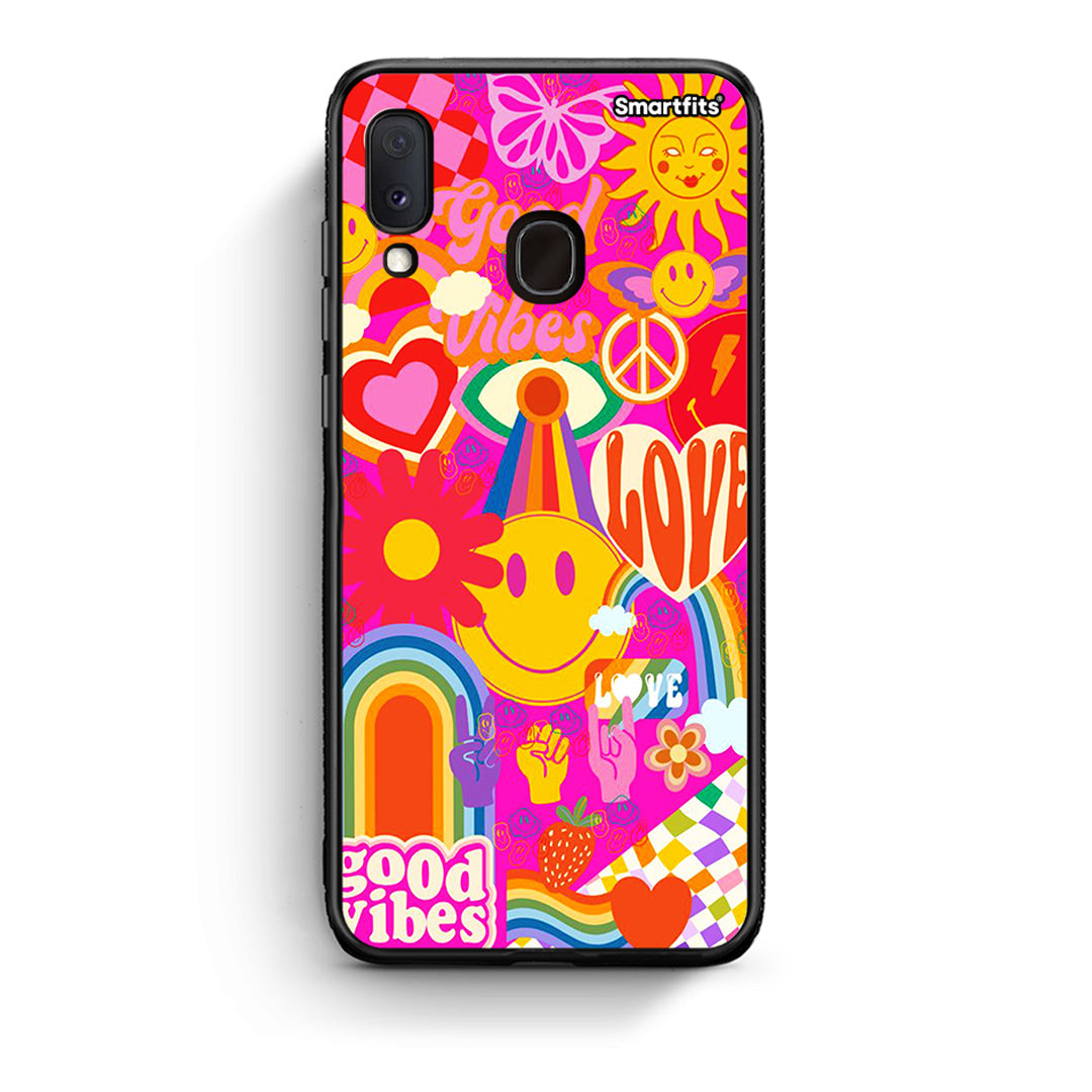 Samsung A20e Hippie Love θήκη από τη Smartfits με σχέδιο στο πίσω μέρος και μαύρο περίβλημα | Smartphone case with colorful back and black bezels by Smartfits