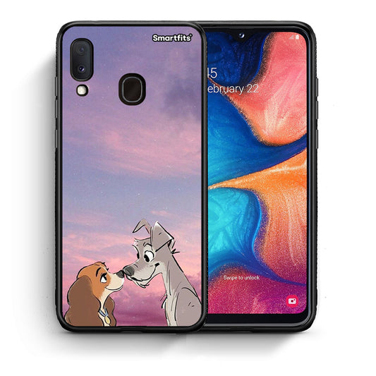 Θήκη Samsung A20e Lady And Tramp από τη Smartfits με σχέδιο στο πίσω μέρος και μαύρο περίβλημα | Samsung A20e Lady And Tramp case with colorful back and black bezels