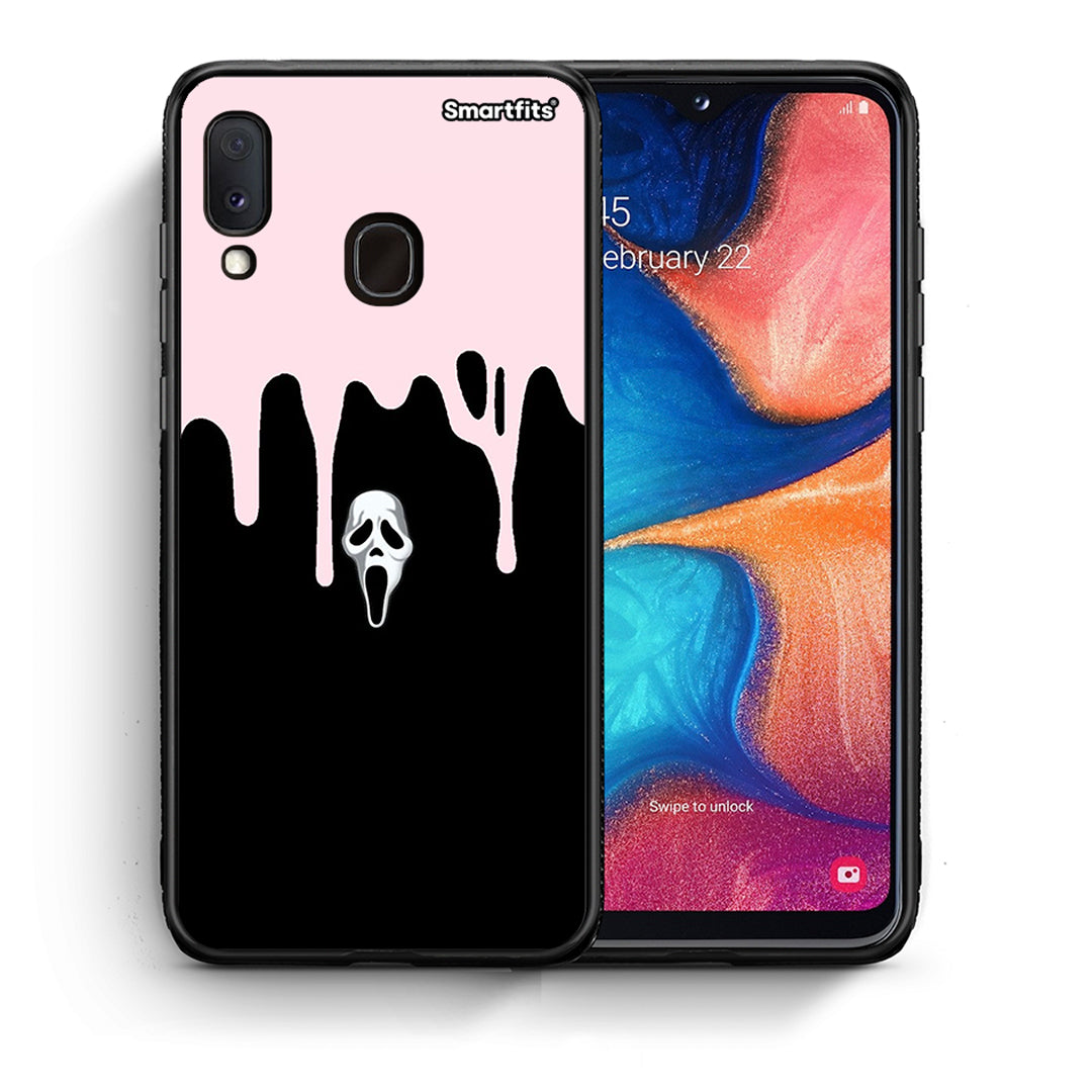 Θήκη Samsung Galaxy A30 Melting Halloween Mask από τη Smartfits με σχέδιο στο πίσω μέρος και μαύρο περίβλημα | Samsung Galaxy A30 Melting Halloween Mask case with colorful back and black bezels