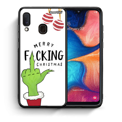 Θήκη Samsung Galaxy A30 Merry F Xmas από τη Smartfits με σχέδιο στο πίσω μέρος και μαύρο περίβλημα | Samsung Galaxy A30 Merry F Xmas case with colorful back and black bezels