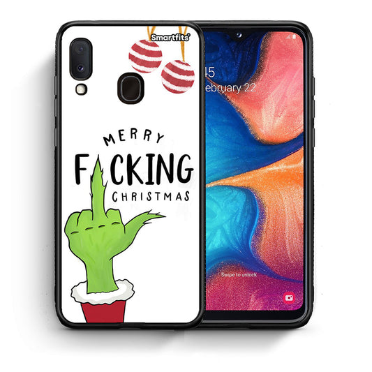 Θήκη Samsung Galaxy A30 Merry F Xmas από τη Smartfits με σχέδιο στο πίσω μέρος και μαύρο περίβλημα | Samsung Galaxy A30 Merry F Xmas case with colorful back and black bezels