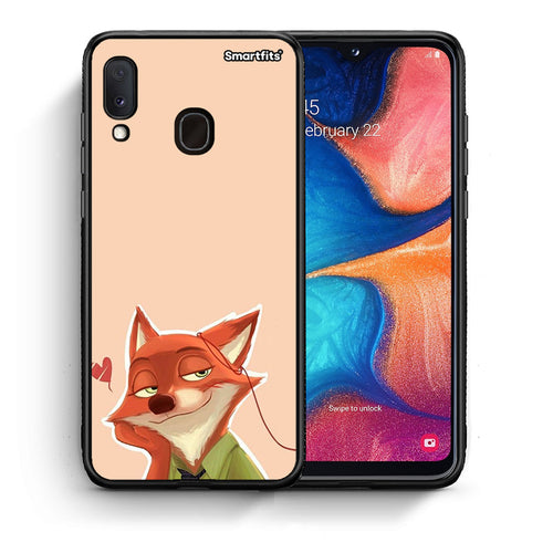 Θήκη Samsung A20e Nick Wilde And Judy Hopps Love 1 από τη Smartfits με σχέδιο στο πίσω μέρος και μαύρο περίβλημα | Samsung A20e Nick Wilde And Judy Hopps Love 1 case with colorful back and black bezels