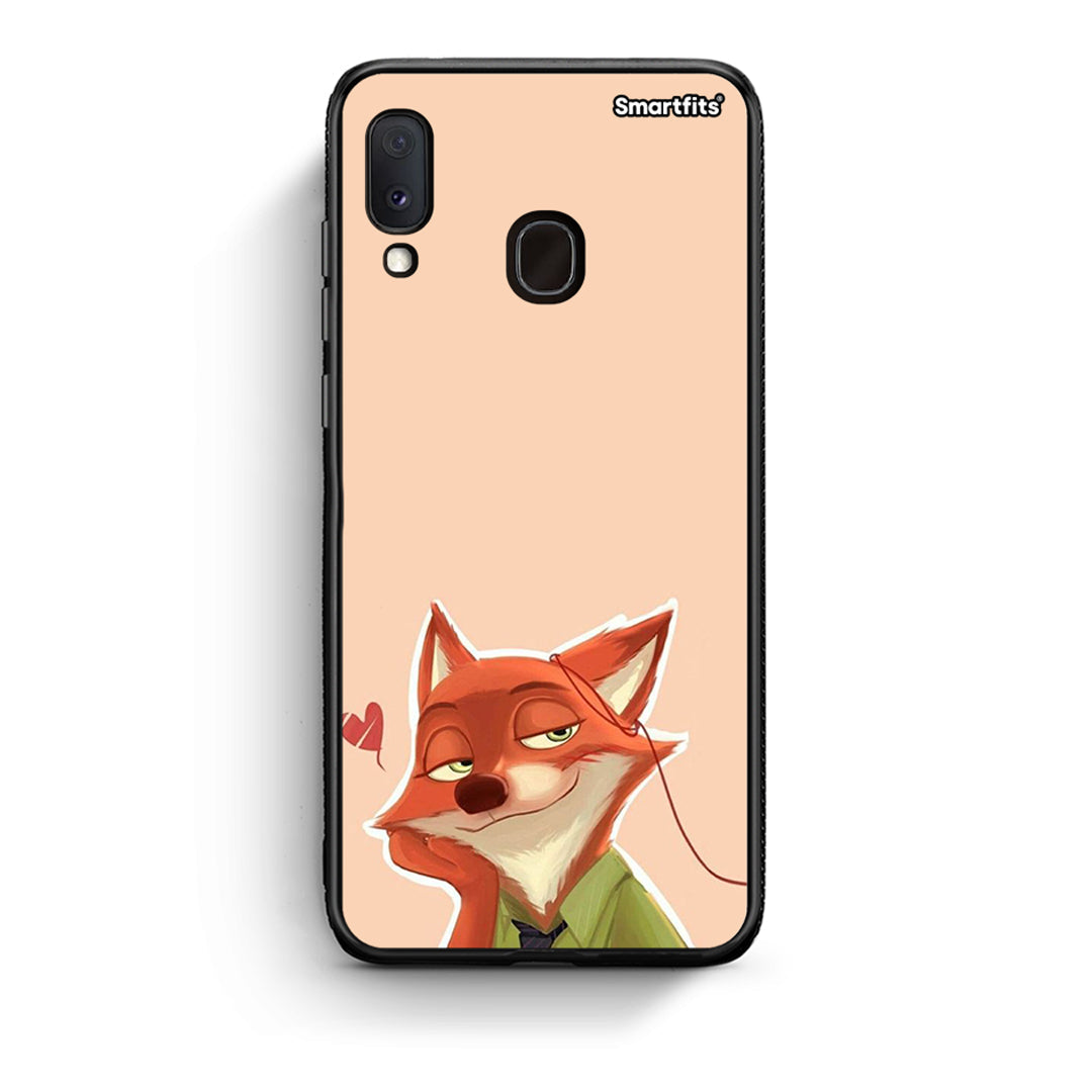Samsung A20e Nick Wilde And Judy Hopps Love 1 θήκη από τη Smartfits με σχέδιο στο πίσω μέρος και μαύρο περίβλημα | Smartphone case with colorful back and black bezels by Smartfits