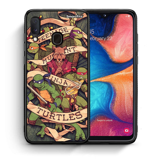 Θήκη Samsung A20e Ninja Turtles από τη Smartfits με σχέδιο στο πίσω μέρος και μαύρο περίβλημα | Samsung A20e Ninja Turtles case with colorful back and black bezels