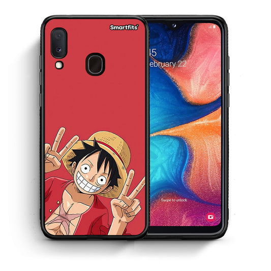 Θήκη Samsung Galaxy M20 Pirate Luffy από τη Smartfits με σχέδιο στο πίσω μέρος και μαύρο περίβλημα | Samsung Galaxy M20 Pirate Luffy case with colorful back and black bezels