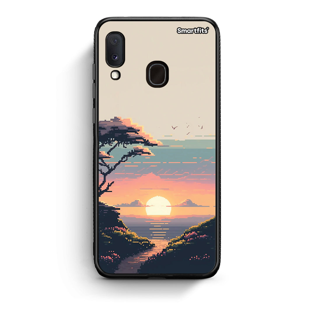 Samsung A20e Pixel Sunset Θήκη από τη Smartfits με σχέδιο στο πίσω μέρος και μαύρο περίβλημα | Smartphone case with colorful back and black bezels by Smartfits