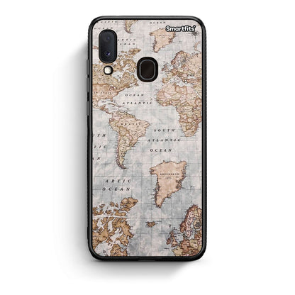 Samsung A20e World Map Θήκη από τη Smartfits με σχέδιο στο πίσω μέρος και μαύρο περίβλημα | Smartphone case with colorful back and black bezels by Smartfits