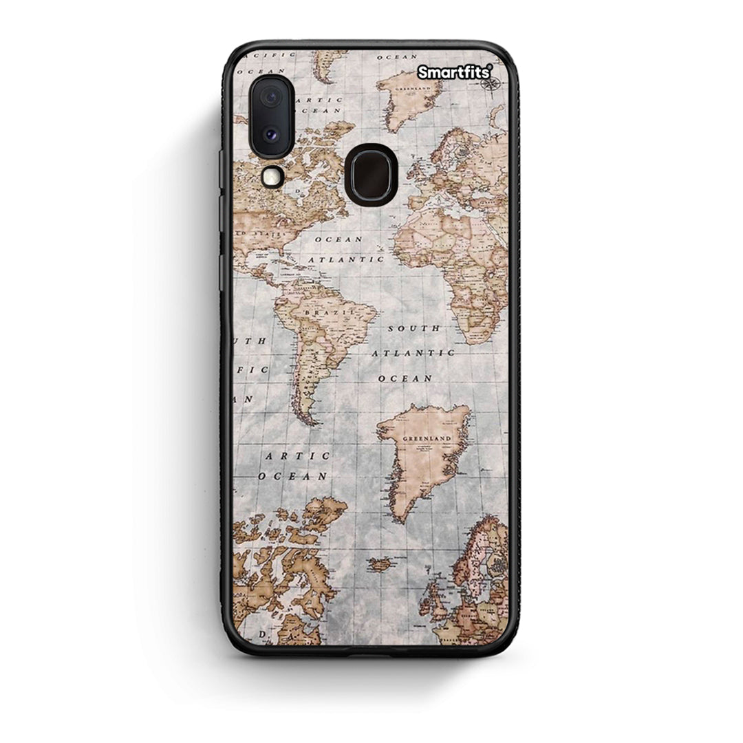 Samsung Galaxy M20 World Map Θήκη από τη Smartfits με σχέδιο στο πίσω μέρος και μαύρο περίβλημα | Smartphone case with colorful back and black bezels by Smartfits