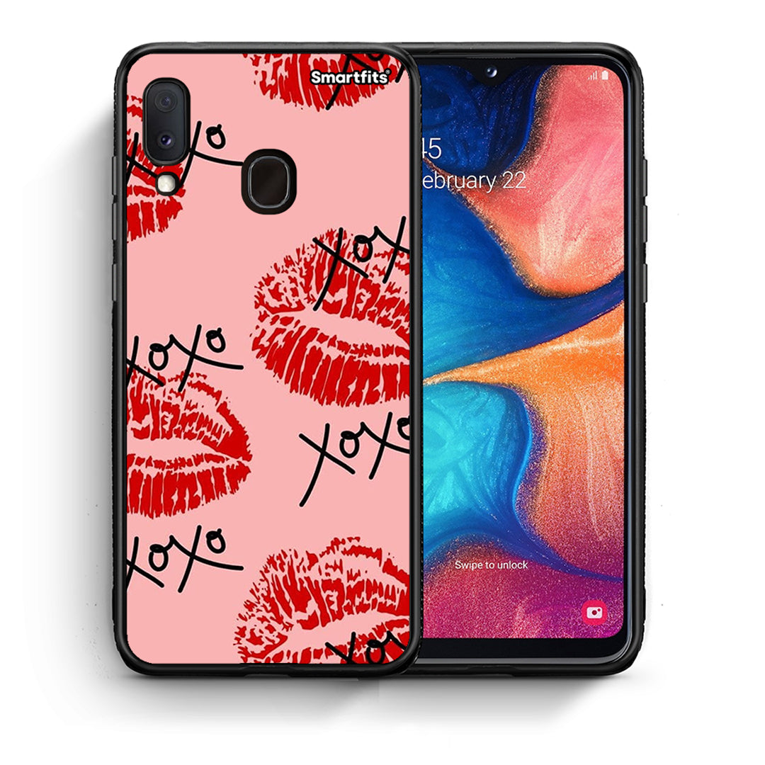 Θήκη Samsung A20e XOXO Lips από τη Smartfits με σχέδιο στο πίσω μέρος και μαύρο περίβλημα | Samsung A20e XOXO Lips case with colorful back and black bezels