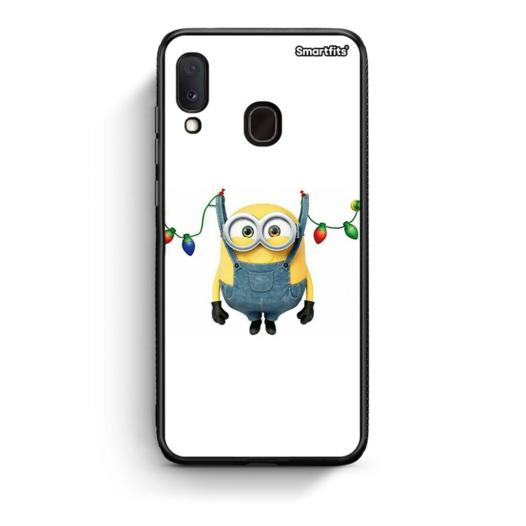 Samsung A20e Xmas Minion Lights θήκη από τη Smartfits με σχέδιο στο πίσω μέρος και μαύρο περίβλημα | Smartphone case with colorful back and black bezels by Smartfits