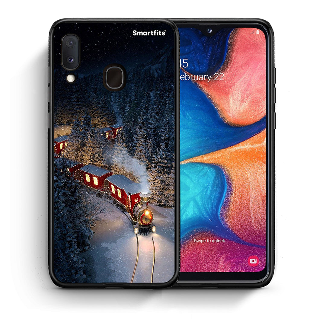 Θήκη Samsung Galaxy M20 Xmas Train από τη Smartfits με σχέδιο στο πίσω μέρος και μαύρο περίβλημα | Samsung Galaxy M20 Xmas Train case with colorful back and black bezels