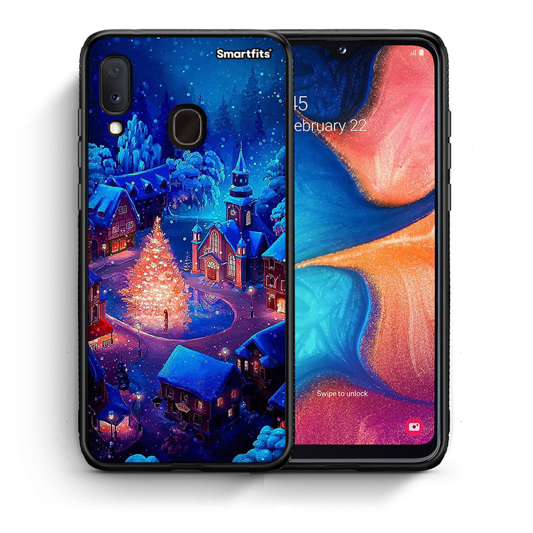 Θήκη Samsung Galaxy M20 Xmas Village από τη Smartfits με σχέδιο στο πίσω μέρος και μαύρο περίβλημα | Samsung Galaxy M20 Xmas Village case with colorful back and black bezels