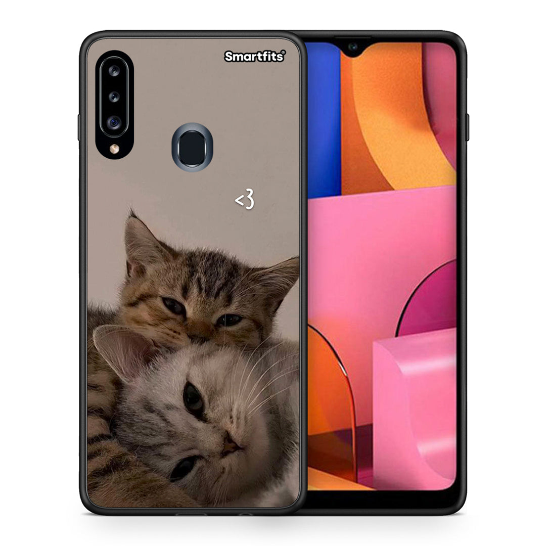 Θήκη Samsung Galaxy A20s Cats In Love από τη Smartfits με σχέδιο στο πίσω μέρος και μαύρο περίβλημα | Samsung Galaxy A20s Cats In Love case with colorful back and black bezels