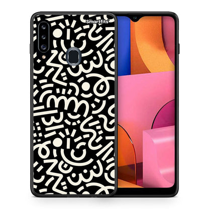 Θήκη Samsung Galaxy A20s Doodle Art από τη Smartfits με σχέδιο στο πίσω μέρος και μαύρο περίβλημα | Samsung Galaxy A20s Doodle Art case with colorful back and black bezels