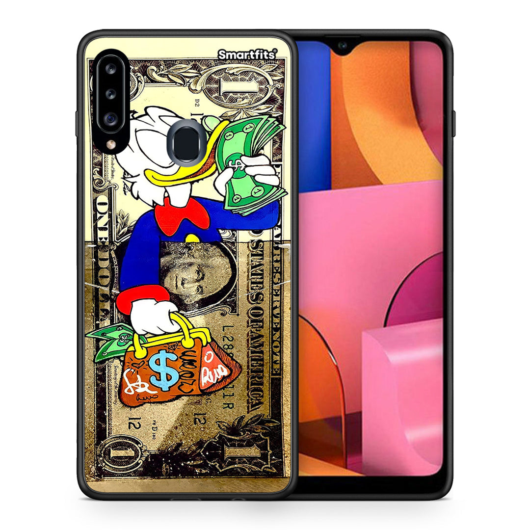 Θήκη Samsung Galaxy A20s Duck Money από τη Smartfits με σχέδιο στο πίσω μέρος και μαύρο περίβλημα | Samsung Galaxy A20s Duck Money case with colorful back and black bezels