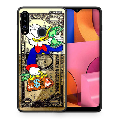 Θήκη Samsung Galaxy A20s Duck Money από τη Smartfits με σχέδιο στο πίσω μέρος και μαύρο περίβλημα | Samsung Galaxy A20s Duck Money case with colorful back and black bezels