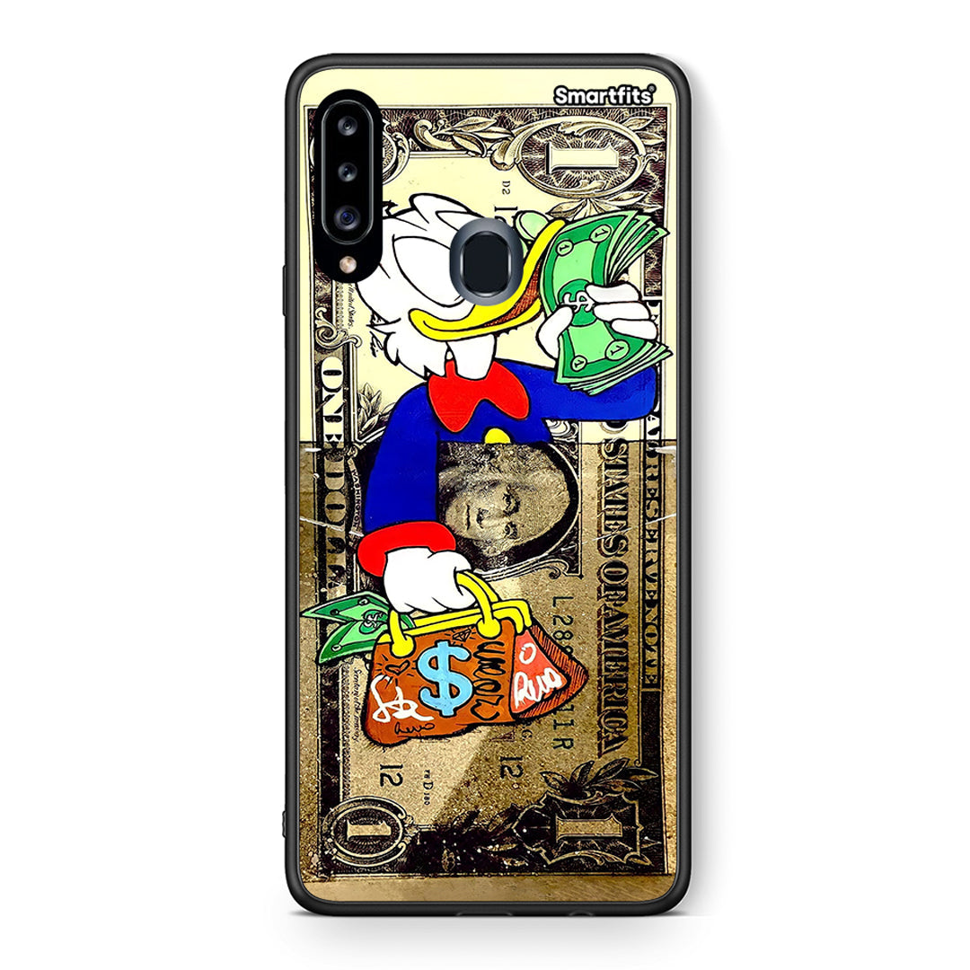 Θήκη Samsung Galaxy A20s Duck Money από τη Smartfits με σχέδιο στο πίσω μέρος και μαύρο περίβλημα | Samsung Galaxy A20s Duck Money case with colorful back and black bezels