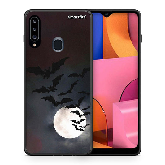 Θήκη Samsung Galaxy A20s Halloween Bat Night από τη Smartfits με σχέδιο στο πίσω μέρος και μαύρο περίβλημα | Samsung Galaxy A20s Halloween Bat Night case with colorful back and black bezels
