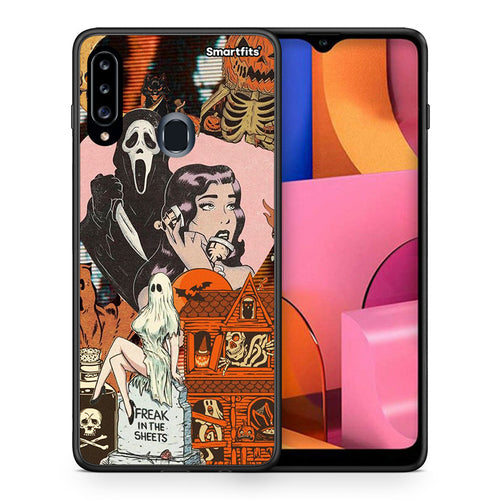 Θήκη Samsung Galaxy A20s Halloween Collage από τη Smartfits με σχέδιο στο πίσω μέρος και μαύρο περίβλημα | Samsung Galaxy A20s Halloween Collage case with colorful back and black bezels