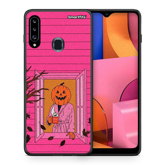 Θήκη Samsung Galaxy A20s Halloween Pumpkin Lady από τη Smartfits με σχέδιο στο πίσω μέρος και μαύρο περίβλημα | Samsung Galaxy A20s Halloween Pumpkin Lady case with colorful back and black bezels