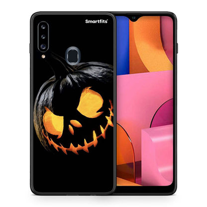 Θήκη Samsung Galaxy A20s Halloween Scary Pumpkin από τη Smartfits με σχέδιο στο πίσω μέρος και μαύρο περίβλημα | Samsung Galaxy A20s Halloween Scary Pumpkin case with colorful back and black bezels
