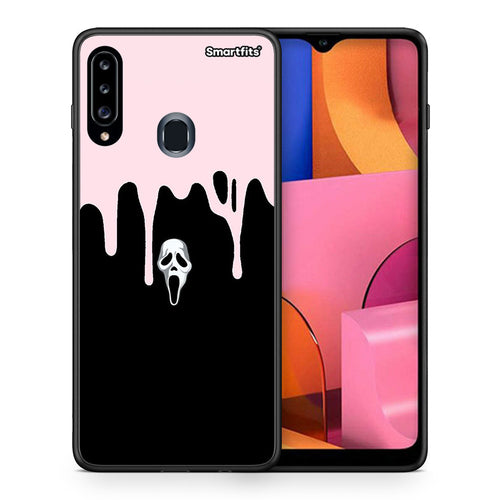 Θήκη Samsung Galaxy A20s Melting Halloween Mask από τη Smartfits με σχέδιο στο πίσω μέρος και μαύρο περίβλημα | Samsung Galaxy A20s Melting Halloween Mask case with colorful back and black bezels