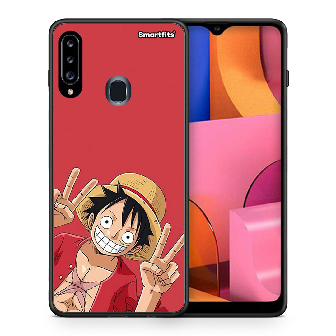 Θήκη Samsung Galaxy A20s Pirate Luffy από τη Smartfits με σχέδιο στο πίσω μέρος και μαύρο περίβλημα | Samsung Galaxy A20s Pirate Luffy case with colorful back and black bezels