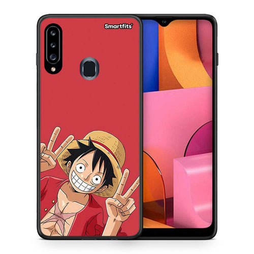 Θήκη Samsung Galaxy A20s Pirate Luffy από τη Smartfits με σχέδιο στο πίσω μέρος και μαύρο περίβλημα | Samsung Galaxy A20s Pirate Luffy case with colorful back and black bezels