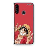 Thumbnail for Θήκη Samsung Galaxy A20s Pirate Luffy από τη Smartfits με σχέδιο στο πίσω μέρος και μαύρο περίβλημα | Samsung Galaxy A20s Pirate Luffy case with colorful back and black bezels