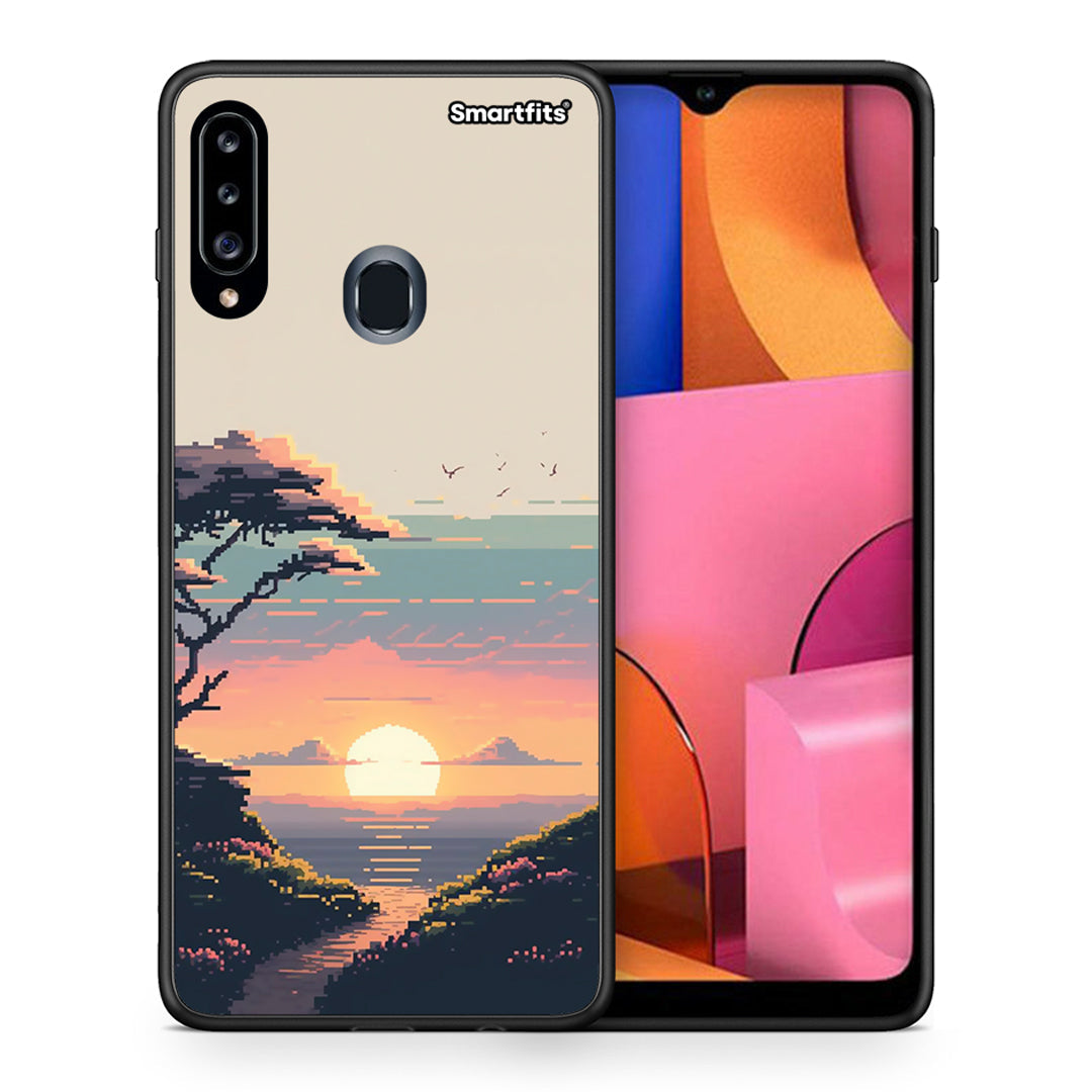 Θήκη Samsung Galaxy A20s Pixel Sunset από τη Smartfits με σχέδιο στο πίσω μέρος και μαύρο περίβλημα | Samsung Galaxy A20s Pixel Sunset case with colorful back and black bezels