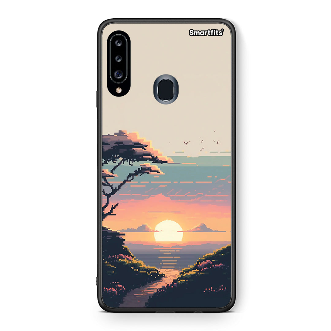 Θήκη Samsung Galaxy A20s Pixel Sunset από τη Smartfits με σχέδιο στο πίσω μέρος και μαύρο περίβλημα | Samsung Galaxy A20s Pixel Sunset case with colorful back and black bezels