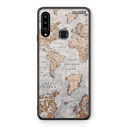 Θήκη Samsung Galaxy A20s World Map από τη Smartfits με σχέδιο στο πίσω μέρος και μαύρο περίβλημα | Samsung Galaxy A20s World Map case with colorful back and black bezels