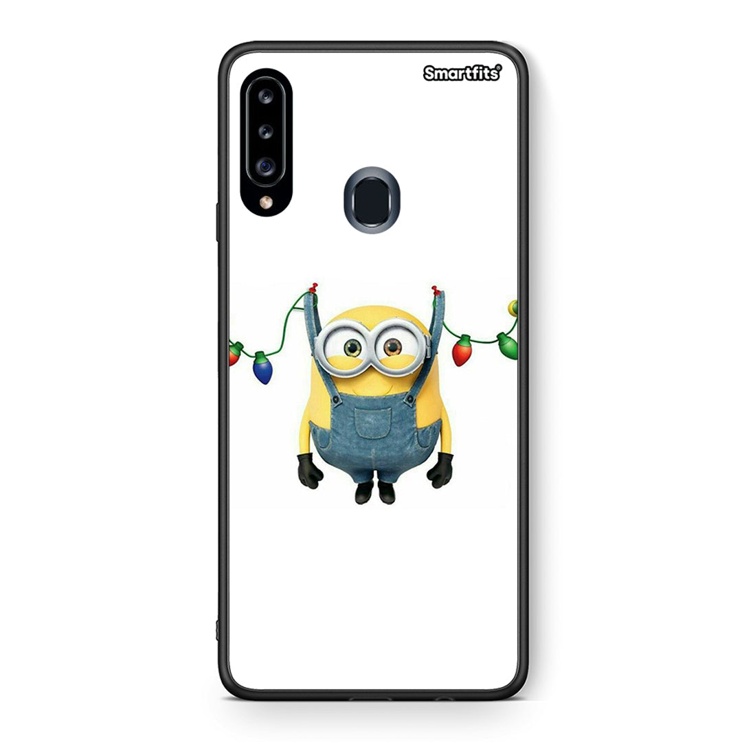 Θήκη Samsung Galaxy A20s Xmas Minion Lights από τη Smartfits με σχέδιο στο πίσω μέρος και μαύρο περίβλημα | Samsung Galaxy A20s Xmas Minion Lights case with colorful back and black bezels