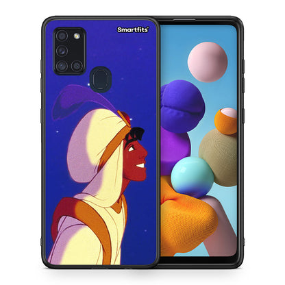 Θήκη Samsung A21s Alladin And Jasmine Love 1 από τη Smartfits με σχέδιο στο πίσω μέρος και μαύρο περίβλημα | Samsung A21s Alladin And Jasmine Love 1 case with colorful back and black bezels