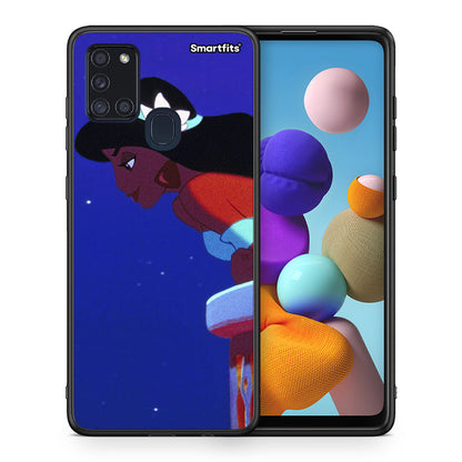 Θήκη Samsung A21s Alladin And Jasmine Love 2 από τη Smartfits με σχέδιο στο πίσω μέρος και μαύρο περίβλημα | Samsung A21s Alladin And Jasmine Love 2 case with colorful back and black bezels