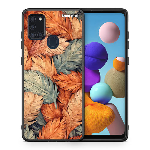 Θήκη Samsung A21s Autumn Leaves από τη Smartfits με σχέδιο στο πίσω μέρος και μαύρο περίβλημα | Samsung A21s Autumn Leaves case with colorful back and black bezels