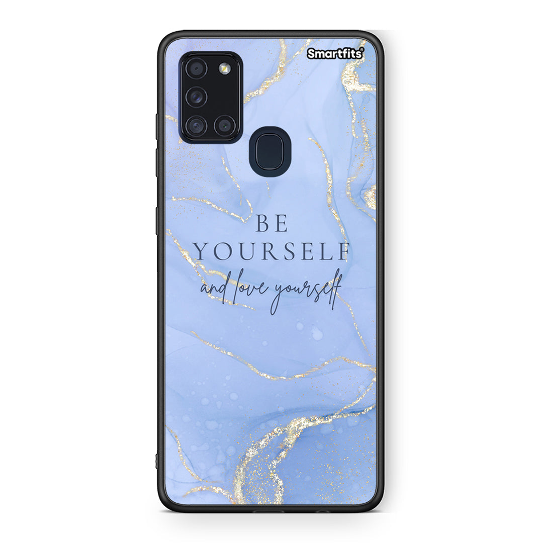 Samsung A21s Be Yourself θήκη από τη Smartfits με σχέδιο στο πίσω μέρος και μαύρο περίβλημα | Smartphone case with colorful back and black bezels by Smartfits