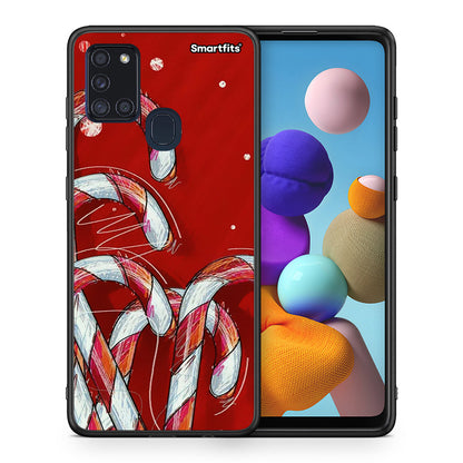 Θήκη Samsung A21s Candy Cane από τη Smartfits με σχέδιο στο πίσω μέρος και μαύρο περίβλημα | Samsung A21s Candy Cane case with colorful back and black bezels