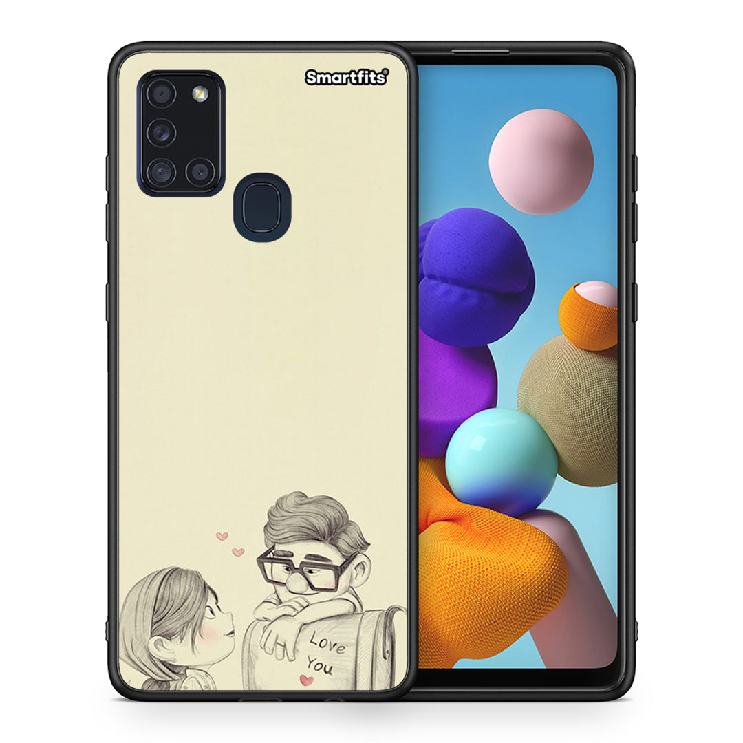 Θήκη Samsung A21s Carl And Ellie από τη Smartfits με σχέδιο στο πίσω μέρος και μαύρο περίβλημα | Samsung A21s Carl And Ellie case with colorful back and black bezels