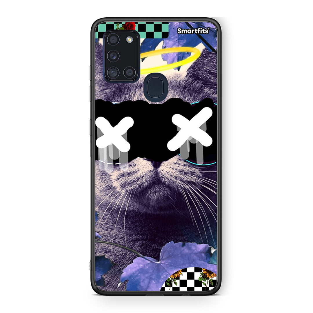 Samsung A21s Cat Collage θήκη από τη Smartfits με σχέδιο στο πίσω μέρος και μαύρο περίβλημα | Smartphone case with colorful back and black bezels by Smartfits
