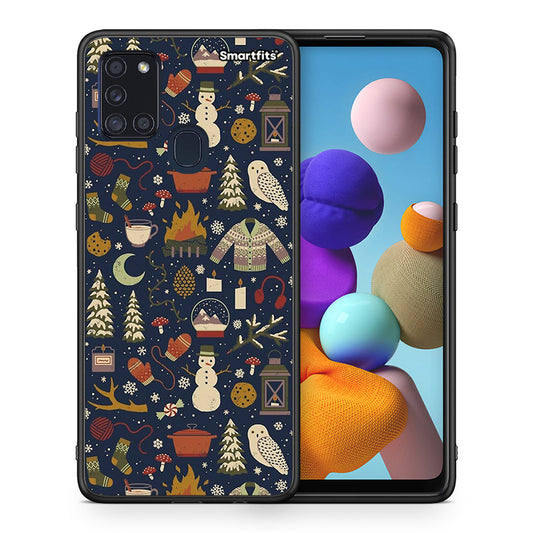 Θήκη Samsung A21s Christmas Elements από τη Smartfits με σχέδιο στο πίσω μέρος και μαύρο περίβλημα | Samsung A21s Christmas Elements case with colorful back and black bezels