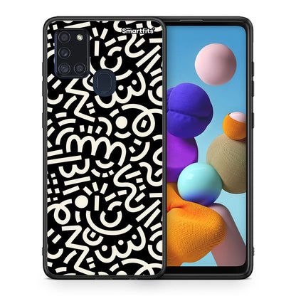 Θήκη Samsung A21s Doodle Art από τη Smartfits με σχέδιο στο πίσω μέρος και μαύρο περίβλημα | Samsung A21s Doodle Art case with colorful back and black bezels