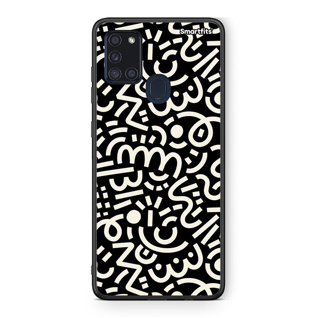 Samsung A21s Doodle Art Θήκη από τη Smartfits με σχέδιο στο πίσω μέρος και μαύρο περίβλημα | Smartphone case with colorful back and black bezels by Smartfits