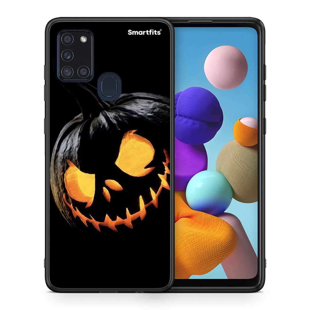 Θήκη Samsung A21s Halloween Scary Pumpkin από τη Smartfits με σχέδιο στο πίσω μέρος και μαύρο περίβλημα | Samsung A21s Halloween Scary Pumpkin case with colorful back and black bezels