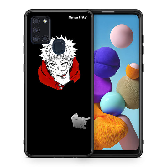 Θήκη Samsung A21s Itadori Anime από τη Smartfits με σχέδιο στο πίσω μέρος και μαύρο περίβλημα | Samsung A21s Itadori Anime case with colorful back and black bezels