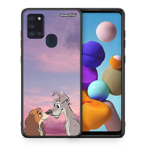 Θήκη Samsung A21s Lady And Tramp από τη Smartfits με σχέδιο στο πίσω μέρος και μαύρο περίβλημα | Samsung A21s Lady And Tramp case with colorful back and black bezels