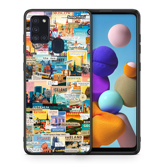 Θήκη Samsung A21s Live To Travel από τη Smartfits με σχέδιο στο πίσω μέρος και μαύρο περίβλημα | Samsung A21s Live To Travel case with colorful back and black bezels