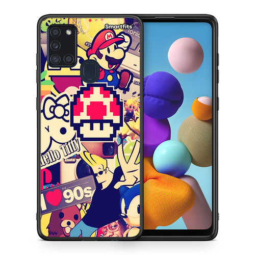 Θήκη Samsung A21s Love The 90s από τη Smartfits με σχέδιο στο πίσω μέρος και μαύρο περίβλημα | Samsung A21s Love The 90s case with colorful back and black bezels