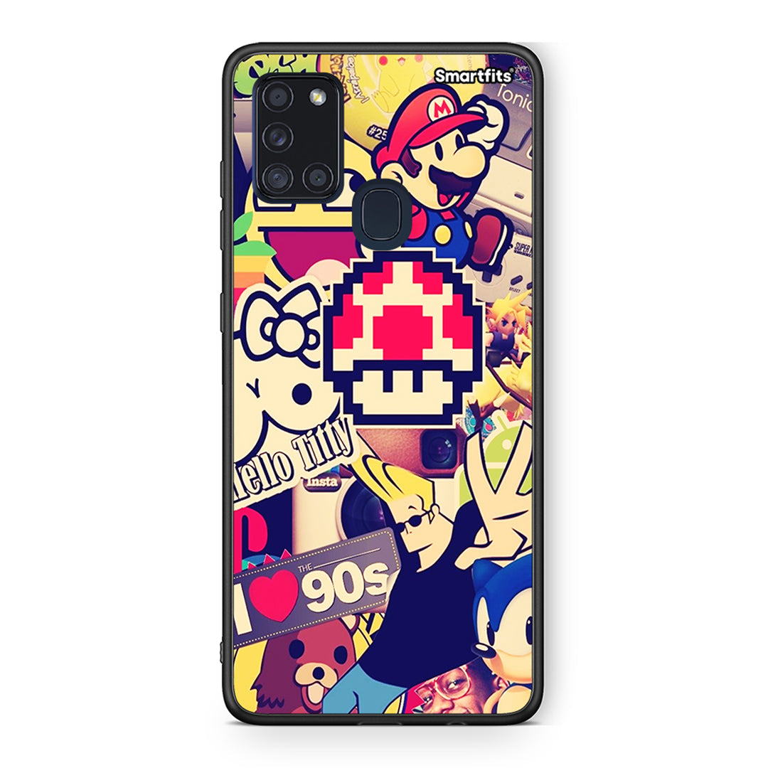 Samsung A21s Love The 90s θήκη από τη Smartfits με σχέδιο στο πίσω μέρος και μαύρο περίβλημα | Smartphone case with colorful back and black bezels by Smartfits